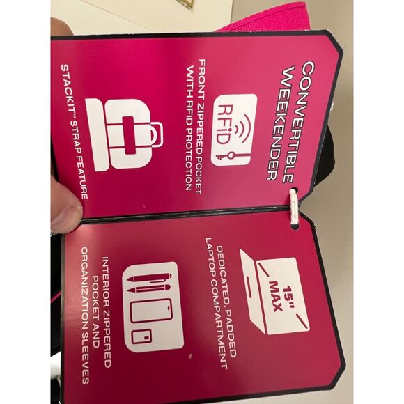 NWT Sarah Jessica Parker RFID convertible weekender bag in black and candy - Picture 6 of 15